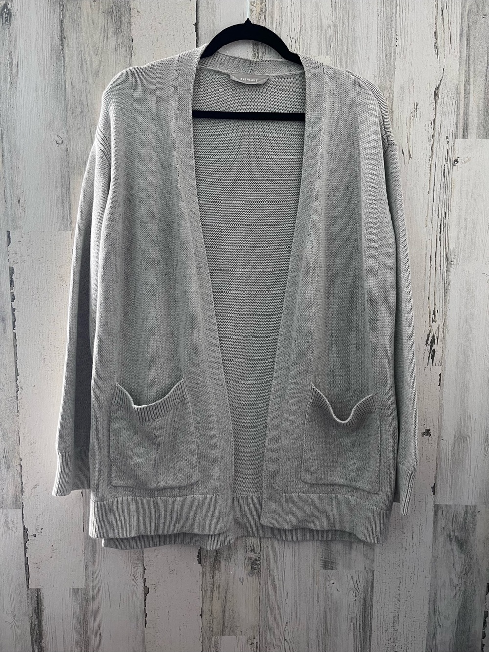 Everlane Light Gray Open-Front Pocket Cardigan Small